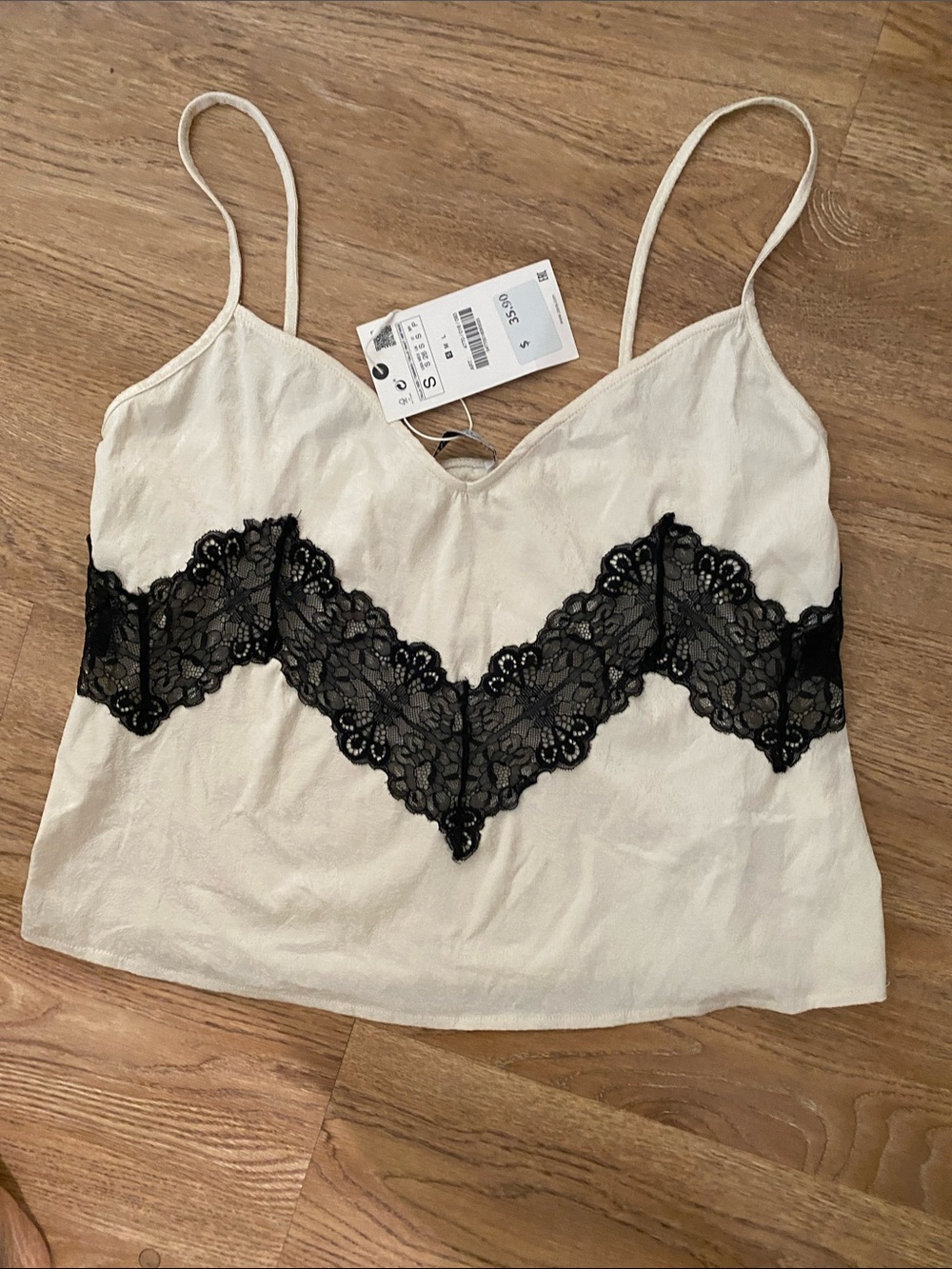 Zara Cream Camisole with Black Lace Trim